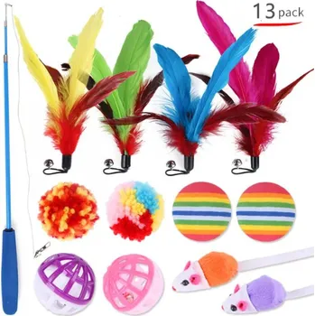 Hračka pro kočku Velká sada hraček pro kočičky Varianta: I - 13 ks (s peříčky)