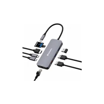 VERBATIM Hub USB-C Pro Multiport 9 Port, 3x USB 3.2, 2x USB-C, HDMI, RJ45, microSD/SD, šedá