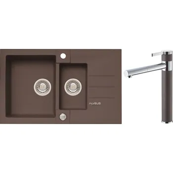 Alveus Set Rock 70 Granitový dřez s vaničkou a odkapem 780x480 mm + baterie Zina 03, chocolate, SETA464