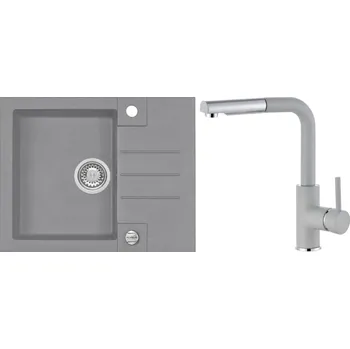 Alveus Set Rock 30 Granitový dřez s odkapem 595x475 mm + baterie Siros 81, beton, SETA22229