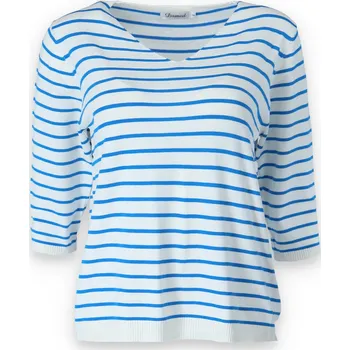 Dámský svetr Svetřík proužek s 3/4 rukávem 23083 Damod barva: modrá, velikost: S
