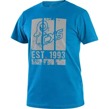 Pánská móda Tričko CXS WILDER, krátký rukáv, potisk CXS logo, azurově modrá, vel. XL