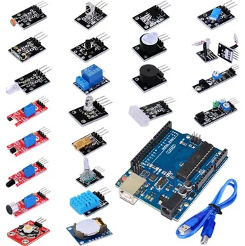 Elektronická stavebnice HWKITCHEN Senzor kit - 24 elektronických modulů + precizní klon Arduino UNO R3