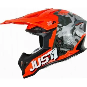 Helma na motorku Moto přilba JUST1 J39 KINETIC camo šedo/červeno/fluo oranžová XL