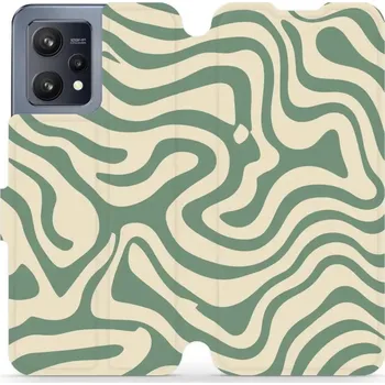 Pouzdro na mobilní telefon Flipové pouzdro Mobiwear - Realme 9 - VA57S Zelené a béžové zkrouceniny (Knížkové flip pouzdro, obal, kryt na mobil Realme 9 - VA57S Zelené a béžové zkrouceniny, materiál Umělá kůže + TPU - ochrana 360°, stojánek, silikonová vanička, magnetické zavírání)