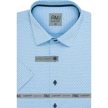 Pánská košile Pánská košile AMJ bavlněná, světle modrá s křížky, VKSBR1286, krátký rukáv, slim fit, vel. 38