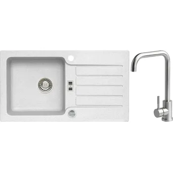 Granitový dřez Alveus Set Niagara 30 Granitový dřez s odkapem 775x430 mm + baterie Angel, bílá, SETA20080