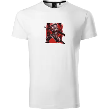 Pánské tričko s krátkým rukávem z luxusní bavlny s potiskem samuraje v červeném provedení