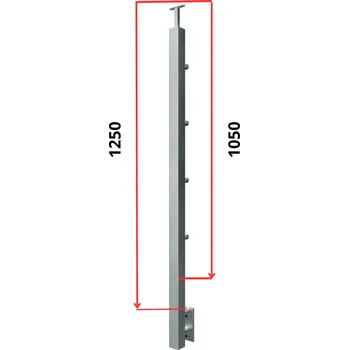 Zábradlí Hahn Steel Konfigurátor - nerezový sloupek O40*40mm - 4 x výplň O12mm - vnitřní, AISI 304 - brus, boční kotvení Typ držáku madla: Model 0718.242 - kulaté madlo ⌀42,4mm, Výška sloupku - nad podlahou: 1050mm, Parametry sloupku pod úrovní podlahy: 70*200mm