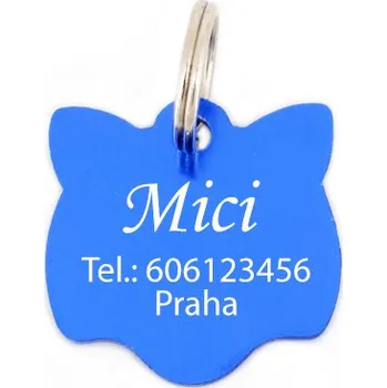 psí známka Kočičí kovová známka modrá