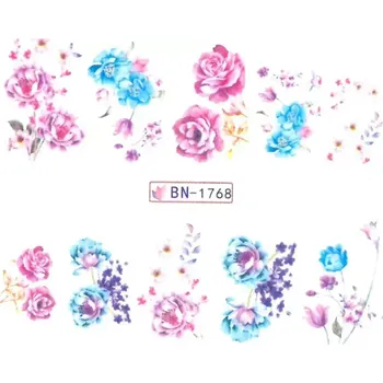 Umělé nehty Barevné květinové vodolepky na nehty - KVĚTINY LUX BN1768 (Obtisk na nehty KVĚTINY )