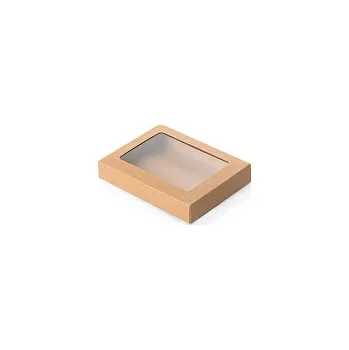 Dárková krabička Dárková krabička s průhledným víkem 148x110x25mm, hnědá, 10 ks