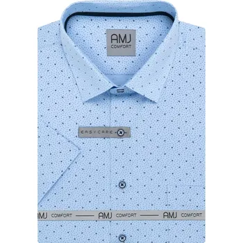 Pánská košile Pánská košile AMJ bavlněná, světle modrá s tečkami a čárkami, VKBR1372, krátký rukáv, regular fit, vel. 45