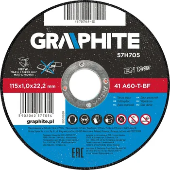 Řezný kotouč GRAPHITE kotouč řezný na kov 115x1mm, 57H705