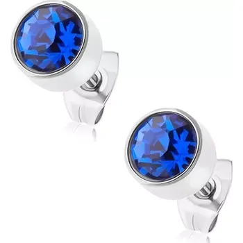 Náušnice Puzetové náušnice, ocel 316L, stříbrný odstín, modrý kulatý zirkon, 7 mm