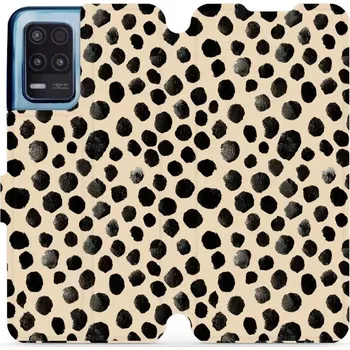 Pouzdro na mobilní telefon Flipové pouzdro Mobiwear - Realme 8 5G - VA50S Černé puntíky (Knížkové flip pouzdro, obal, kryt na mobil Realme 8 5G - VA50S Černé puntíky, materiál Umělá kůže + TPU - ochrana 360°, stojánek, silikonová vanička, magnetické zavírání)