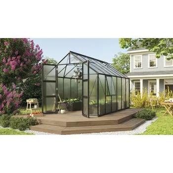 Skleník Skleník Vitavia Olymp 9900 polykarbonát 6 mm 257 x 386 cm černý vč. základového rámu