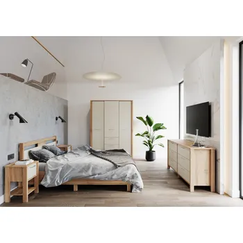 Ložnicová sestava Ložnicová sestava Indygo - béžová + dub wotan