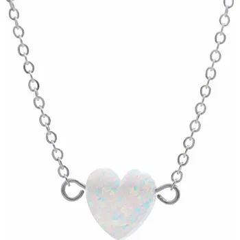 Náhrdelník JSB bijoux s.r.o. Ocelový náhrdelník s přívěskem srdce ze syntetického bílého opálu