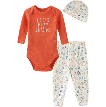 Kojenecký body Bavlněný kojenecký 3 dílný set - body s dlouhým rukávem, tepláčky a čepička Barva: CSL 3000 - oranžová, Velikost: 3 měsíce