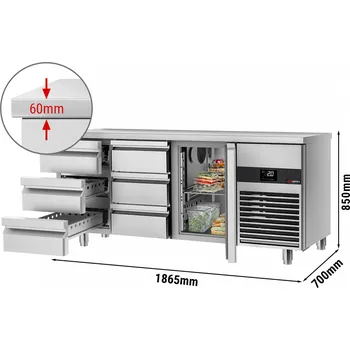 Lednice G.Gastro Chladicí stůl PREMIUM - 1,86 x 0,7 m - s 1 dveřmi & 6 zásuvkami 1/3