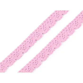 Stuha Krajková stuha 14mm Růžová (Bavlněná krajka šíře 14 mm paličkovaná)