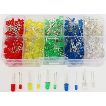 Polovodič LED 3+5mm červená, zelená, bílá, žlutá, modrá, balení 375ks