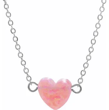 Náhrdelník JSB bijoux s.r.o. Ocelový náhrdelník s přívěskem srdce ze syntetického růžového opálu