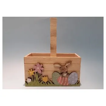 Velikonoční dekorace Košík dřevěný velikonoční motiv