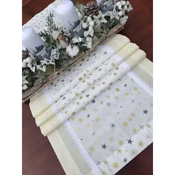 Vánoční dekorace Běhoun vánoční - stříbrné hvězdičky v kombinaci se zlatým puntíkem