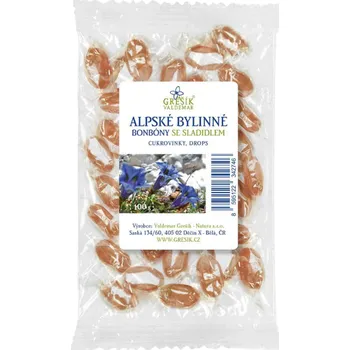 Bonbon Grešík Alpské bylinné bonbóny bez cukru se sladidly 100g