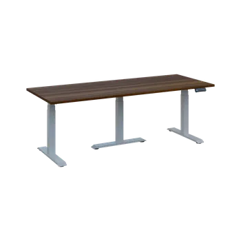 Psací stůl FLEXIMEET 200-80 výškově nastavitelný stůl, kovová podnož stříbrná, deska 25 mm, široký 2000 mm, ořech královský
