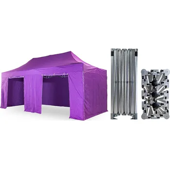 Zahradní stan Nůžkový párty stan 3x6 m /4 nohy TENTino BIG HEXAGON Barva opláštění: 15A - FIALOVÁ
