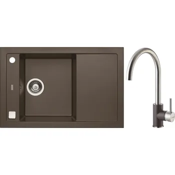Granitový dřez Alveus Set Formic 30 Granitový dřez s odkapem 760x500 mm+ baterie Elza 03, chocolate, SETA297