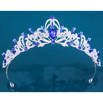 Čelenka B-TOP Slavnostní postříbřená korunka do vlasů s modrými krystaly