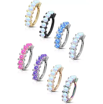 Piercing Piercing do nosu, ucha nebo obočí z oceli 316L - kroužek se syntetickými opály, PVD, 0,8 mm - Barva piercing: Stříbrná - růžová