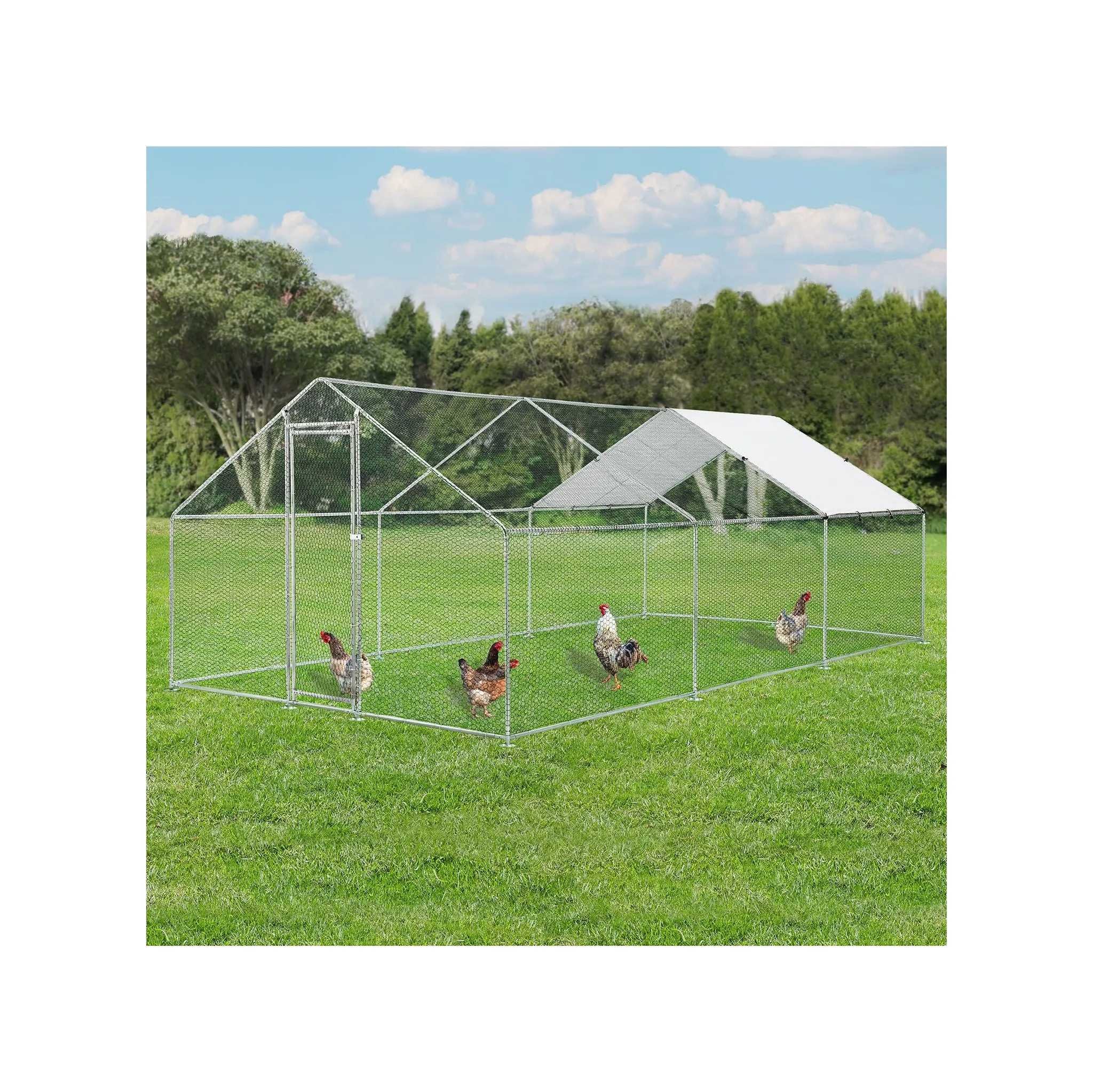 Fotografie 11 -  Venkovní klec pro slepice pozinkovaná s plachtou sedlová střecha 3 x 6 x 2 m