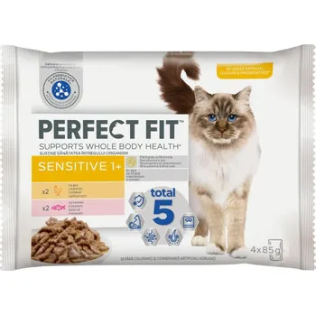 Krmivo pro kočku PERFECT FIT Sensitive1+ kapsičky s kuřecím a lososem 4x 85 g