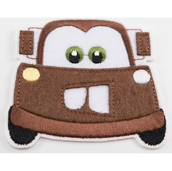 Nášivka Nažehlovací záplata - Auto Burák - rozměr 8 cm x 7,5 cm - hnědá, bílá, černá