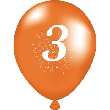 Latexové balónky s potiskem "3", TORO party, set 5ks