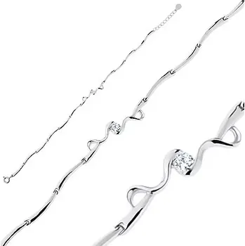 Náramek Stříbrný náramek 925, lesklé zaoblené články, vlnky, čirý kulatý zirkon