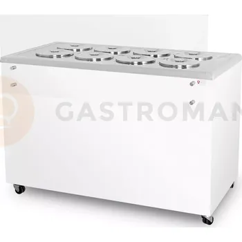Zmrzlina Distributor zmrzliny, vitrína na zmrzlinu, konzervátor, retro, 8 tub, okrouhlé nádoby na zmrzlinu (kyvety), 1283x670x895 mm, bílý | RESTO QUALITY, GELATO POZETTI 8