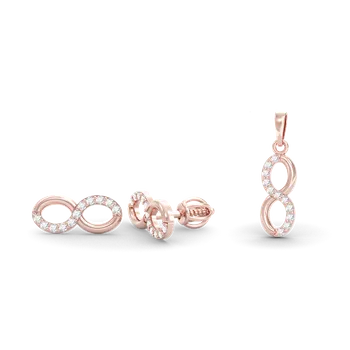 Náušnice SOLUNA Sada zlatých náušnic a přívěsku nekonečno INFINITY se zirkony růžové zlato