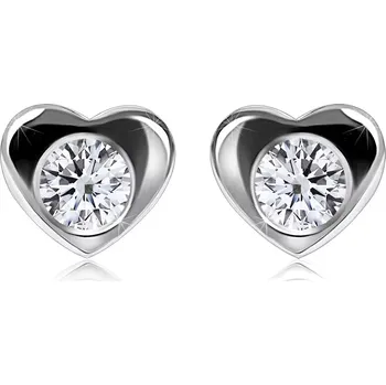 Náušnice Briliantové náušnice z bílého 585 zlata - lesklé srdce, kulatý diamant, puzetky
