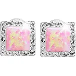 JSB bijoux s.r.o. Stříbrné náušnice puzety s čtvercovým opálem a krystaly Swarovski Rose malé (Stříbro 925/1000)