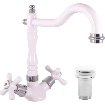 Vodovodní baterie Arttec Vodovodní baterie umyvadlová s výpustí click-clack MORAVA RETRO, Barva: bílá lesklá/chrom, Rozměr: 3/8''