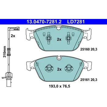 Brzdová destička Sada brzdových destiček, kotoučová brzda ATE 13.0470-7281.2