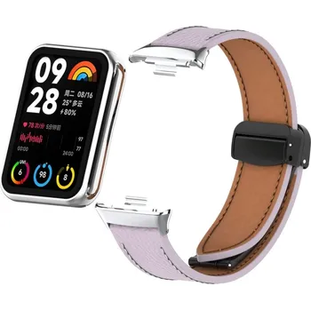 Ostatní příslušenství k chytrým hodinkám eses Kožený řemínek s magnetickou sponou pro Xiaomi Redmi Watch 4, 5, 6 a Smart Band 8 Pro a 9 Pro - Fialový