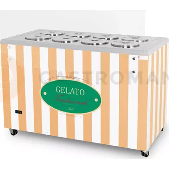 Zmrzlina Distributor zmrzliny, vitrína na zmrzlinu, konzervátor, retro, 8 tub, okrouhlé nádoby na zmrzlinu (kyvety), 1283x670x895 mm, bílo-béžový | RESTO QUALITY, GELATO POZETTI 8 BEIGE
