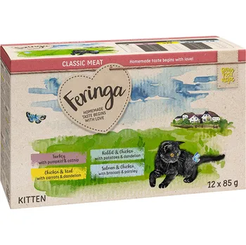 Krmivo pro kočku 24x85g Feringa Classic Meat Menü Kitten Pouches - míchané balení 1: krůtí, kuřecí & telecí, králičí & kuřecí, losos & kuřecí